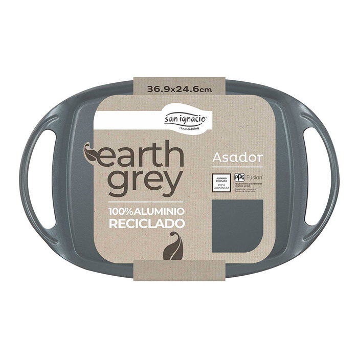 San Ignacio Asador de Aluminio Forjado para Inducción Earth Grey, 36.9 x 24.6 cm, Antiadherente PPG Fusion