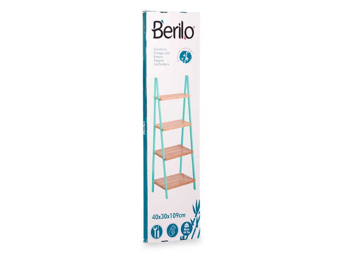 Berilo Estanteria Escalera 4 Estantes Bambu y Madera Pino Natural y Menta 40x109.3x30cm
