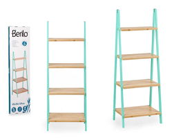 Berilo Estanteria Escalera 4 Estantes Bambu y Madera Pino Natural y Menta 40x109.3x30cm