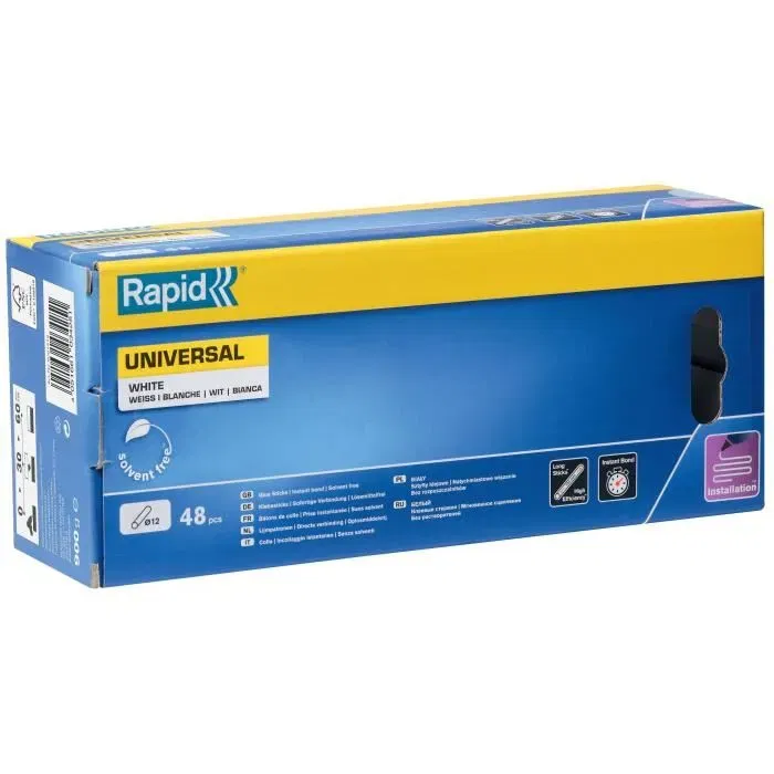 Rapid RAP4051661034251 Pegamento Ø12mm 48 Barras Blanco Alta Fluidez Tiempo Fraguado 15 Seg