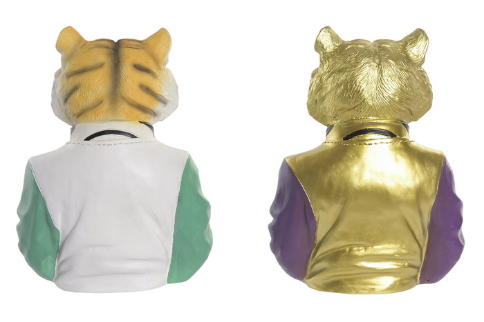 DKD Home Decor Figura de Resina Tigre Chicle Multicolor y Dorado