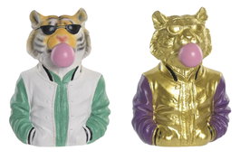 DKD Home Decor Figura de Resina Tigre Chicle Multicolor y Dorado