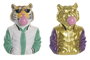 DKD Home Decor Figura de Resina Tigre Chicle Multicolor y Dorado