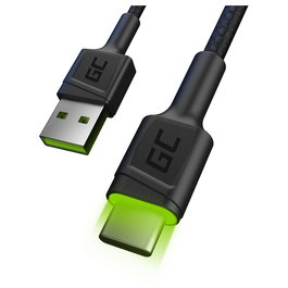 Green Cell KABGC06 - Cable de Carga USB 3.0 A a USB-C de 1.2m, Negro con Indicador LED Verde, 480 Mbit/s