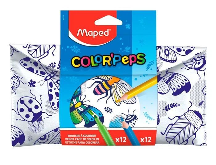 Maped Set para Colorear 12 Rotuladores Long Life + 12 Lápices Strong, Estuche de Tela