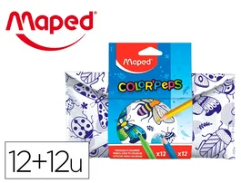 Maped Set para Colorear 12 Rotuladores Long Life + 12 Lápices Strong, Estuche de Tela