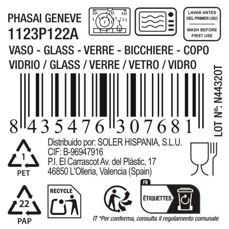 La Mediterranea Vaso Phasai Geneve 350ml de 24 unidades