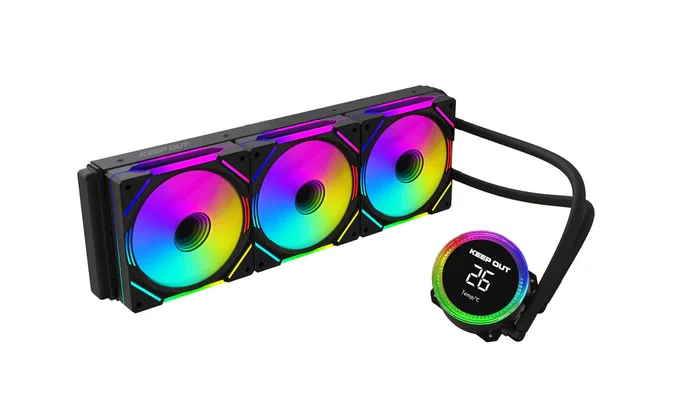 KeepOut XWC-360 PRO Kit Refrigeración Líquida CPU ARGB, 3 Ventiladores 120mm, Compatible Intel LGA1700/1200/2066 y AMD AM5/AM4, Negro, Pantalla Temperatura
