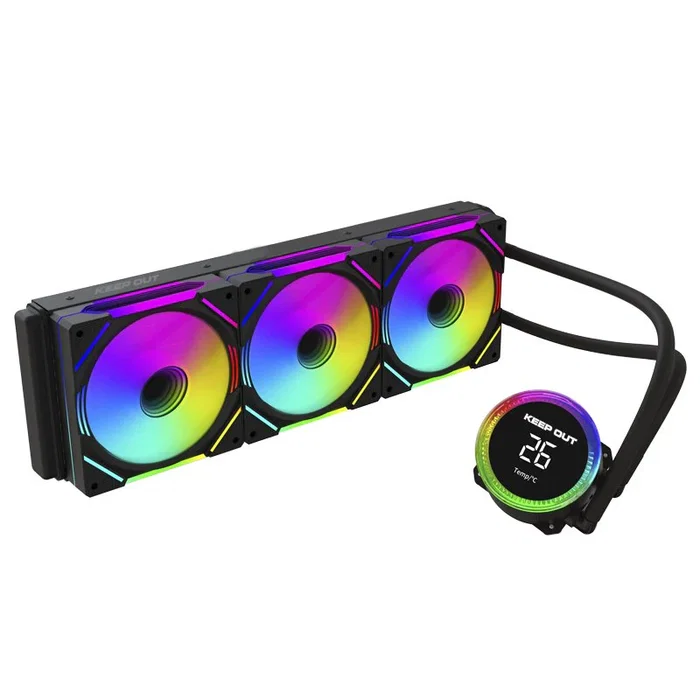 KeepOut XWC-360 PRO Kit Refrigeración Líquida CPU ARGB, 3 Ventiladores 120mm, Compatible Intel LGA1700/1200/2066 y AMD AM5/AM4, Negro, Pantalla Temperatura