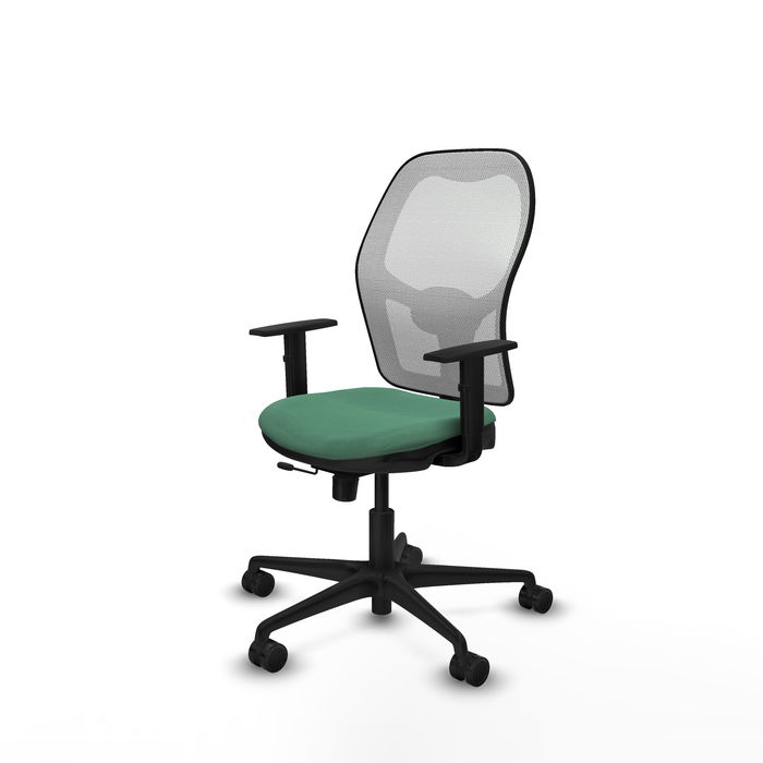 Silla de oficina Jorquera con mecanismo Sincro/Traslack tapizada con Tela color Verde esmeralda y malla color Blanco. Equipada con lumbar 1D, Brazos 1D y Ruedas 65mm nailon Silla de oficina Jorquera con mecanismo Sincro/Traslack tapizada con Tela color Verde esmeralda y malla color Blanco. Equipada con lumbar 1D, Brazos 1D y Ruedas 65mm nailon