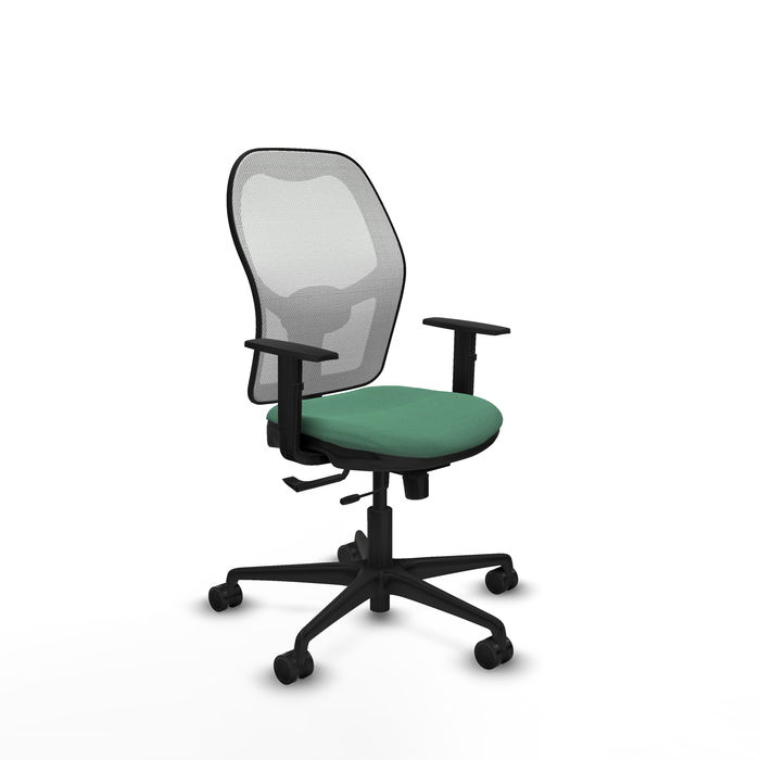 Silla de oficina Jorquera con mecanismo Sincro/Traslack tapizada con Tela color Verde esmeralda y malla color Blanco. Equipada con lumbar 1D, Brazos 1D y Ruedas 65mm nailon Silla de oficina Jorquera con mecanismo Sincro/Traslack tapizada con Tela color Verde esmeralda y malla color Blanco. Equipada con lumbar 1D, Brazos 1D y Ruedas 65mm nailon