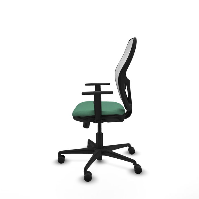 Silla de oficina Jorquera con mecanismo Sincro/Traslack tapizada con Tela color Verde esmeralda y malla color Blanco. Equipada con lumbar 1D, Brazos 1D y Ruedas 65mm nailon Silla de oficina Jorquera con mecanismo Sincro/Traslack tapizada con Tela color Verde esmeralda y malla color Blanco. Equipada con lumbar 1D, Brazos 1D y Ruedas 65mm nailon