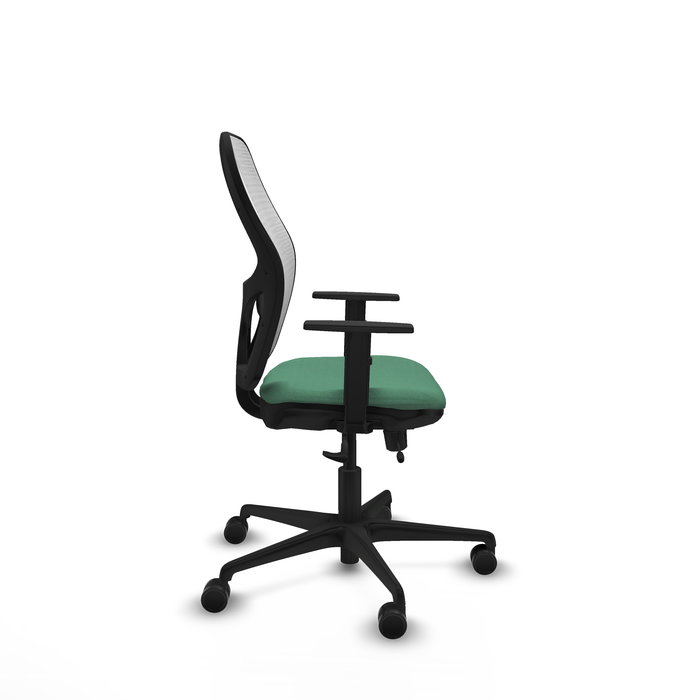 Silla de oficina Jorquera con mecanismo Sincro/Traslack tapizada con Tela color Verde esmeralda y malla color Blanco. Equipada con lumbar 1D, Brazos 1D y Ruedas 65mm nailon Silla de oficina Jorquera con mecanismo Sincro/Traslack tapizada con Tela color Verde esmeralda y malla color Blanco. Equipada con lumbar 1D, Brazos 1D y Ruedas 65mm nailon