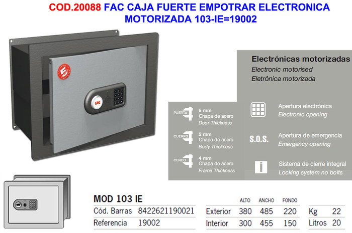 Caja fuerte electrónica motorizada para empotrar 103-IE Caja fuerte electrónica motorizada para empotrar 103-IE