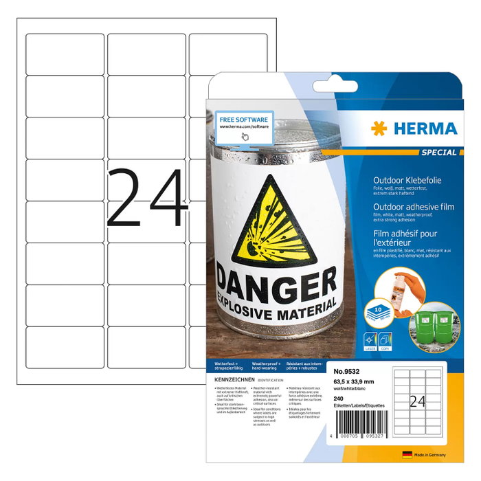 HERMA 9532 Etiquetas A4 Outdoor Blanco 63,5x33,9 mm HERMA 9532 Etiquetas A4 Outdoor Blanco 63,5x33,9 mm