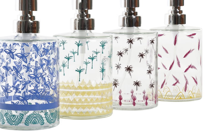 DKD Home Decor Dosificador Tropical Multicolor 8 x 17 x 10 cm 450ml Cristal y ABS