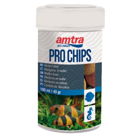 Nayeco Amtra Pro Chips 100 mL Alimento para Peces de Fondo, Camarones y Crustáceos con Maíz, Arenque, Ajo y Espirulina para Vitalidad y Coloración