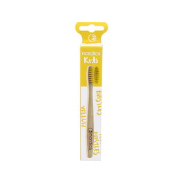 NORDICS ORAL CARE Cepillo Dental Bambú Niños Amarillo, Mango Biodegradable, Cerdas Suaves, Ecológico, Vegano