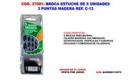 Estuche de 5 Brocas con 3 Puntas para Madera