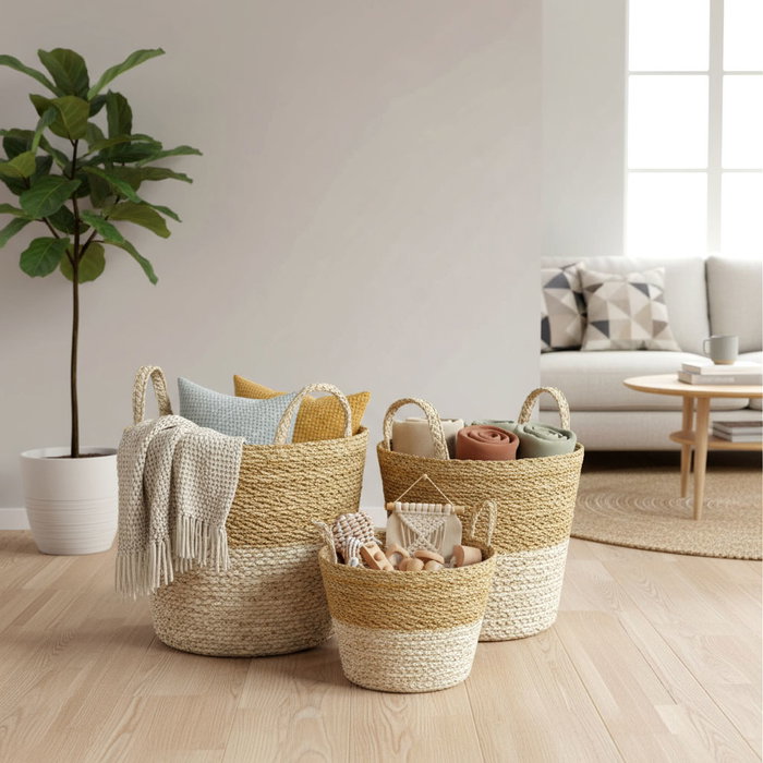 Inde Cesta Cónica Seagrass con Asas 30 cm (12 Unidades)