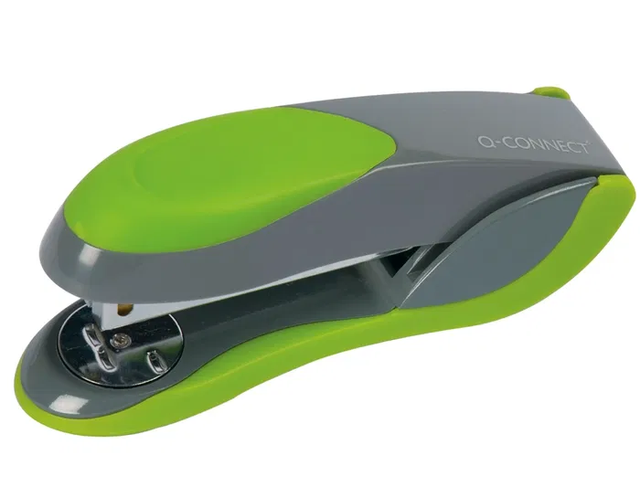 Q-connect Grapadora Metálica de Plástico, Capacidad 30 Hojas, Color Verde y Gris