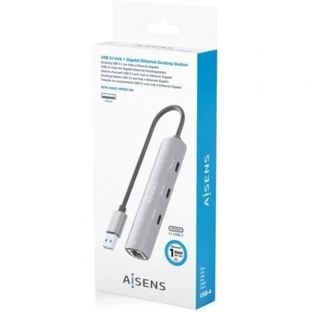 Aisens ASUC-4P037-GR Hub USB 3.0 a Ethernet Gigabit y 3xUSB-C 5G, Gris, 15cm