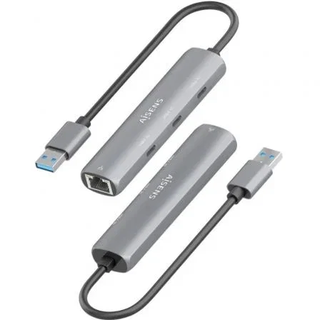 Aisens ASUC-4P037-GR Hub USB 3.0 a Ethernet Gigabit y 3xUSB-C 5G, Gris, 15cm