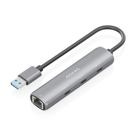 AISENS Dock USB-A a Ethernet Gigabit + Hub 3xUSB-C, Gris, 15cm, USB 3.0
