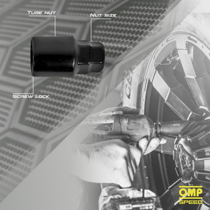 OMP Juego de 4 Tornillos Antirrobo para Llantas M12X1.5 Cónicos 55mm Negro OMP Juego de 4 Tornillos Antirrobo para Llantas M12X1.5 Cónicos 55mm Negro
