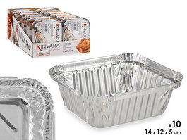 Kinvara Set 10 Bandeja Honda Aluminio Tapa Pequeña 14.5x12.5x7 cm 500ML (Set de 24)