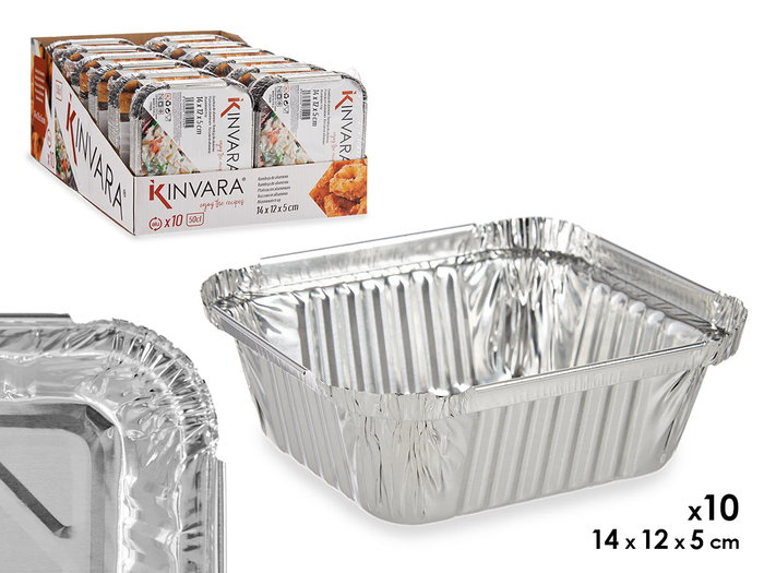 Kinvara Set 10 Bandeja Honda Aluminio Tapa Pequeña 14.5x12.5x7 cm 500ML (Set de 24) Kinvara Set 10 Bandeja Honda Aluminio Tapa Pequeña 14.5x12.5x7 cm 500ML (Set de 24)
