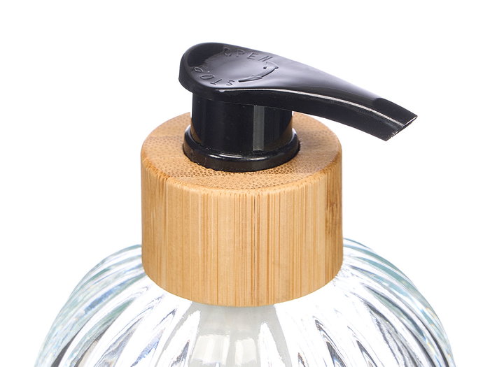 Berilo Dosificador de Vidrio Transparente con Tapa de Bambú para Cocina - Capacidad 410 ml - Dimensiones 7x19x7 cm (Set de 24)