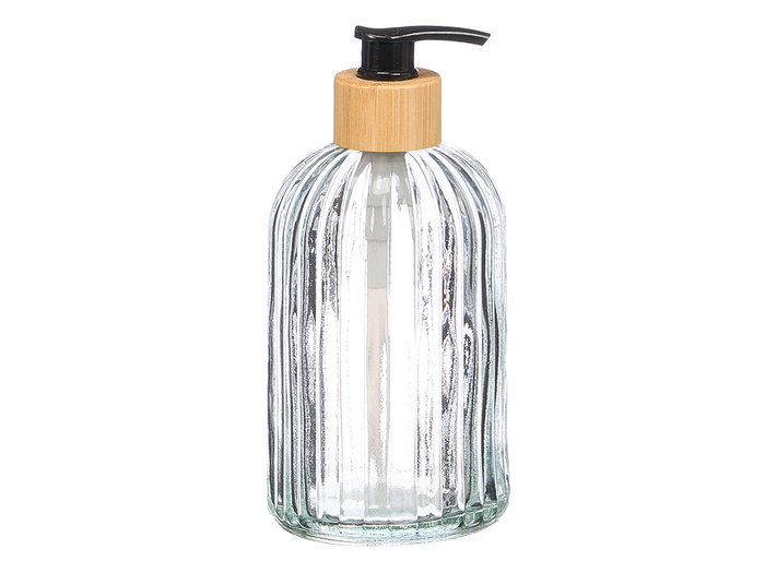 Berilo Dosificador de Vidrio Transparente con Tapa de Bambú para Cocina - Capacidad 410 ml - Dimensiones 7x19x7 cm (Set de 24)