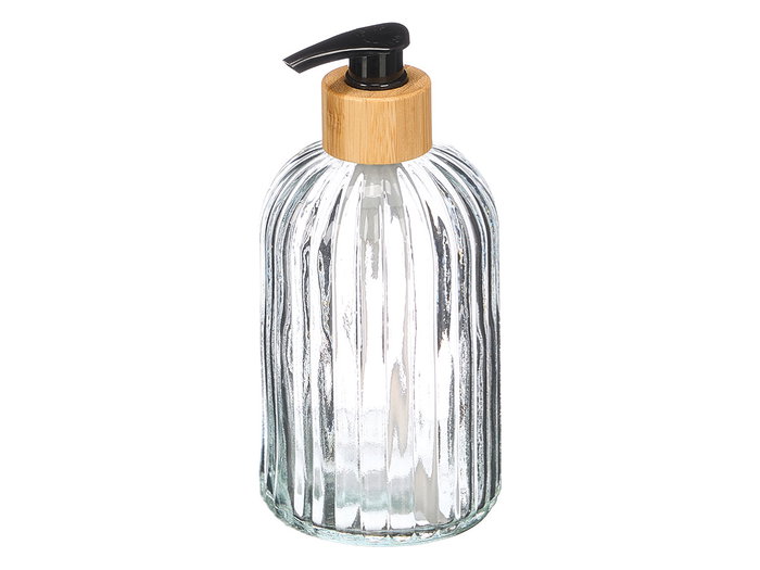 Berilo Dosificador de Vidrio Transparente con Tapa de Bambú para Cocina - Capacidad 410 ml - Dimensiones 7x19x7 cm (Set de 24)