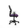 Silla de oficina Alocén con mecanismo Sincro tapizada con Tela color Morado y malla color Negro. Equipada con lumbar 1D, Brazos 1D y Ruedas de nailon 50 mm