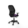 Silla de oficina Alocén con mecanismo Sincro tapizada con Tela color Morado y malla color Negro. Equipada con lumbar 1D, Brazos 1D y Ruedas de nailon 50 mm