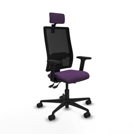PIQUERAS Y CRESPO Silla de oficina Bormate, Mecanismo Asincro, Tela Morada y Malla Negra