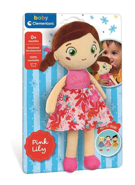 Clementoni Muñeca de Peluche Pink Lily - 28 cm - Juguete de Apego para Bebés a partir de 0 Meses