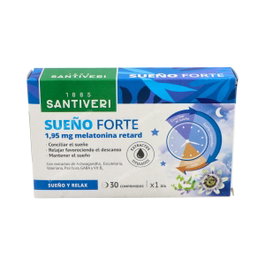 SANTIVERI Sueño Forte 30 Comp - Complemento Melatonina Retard + GABA, Vitaminas, Extractos de Valeriana, Pasiflora y Ashwagandha para Conciliar el Sueño