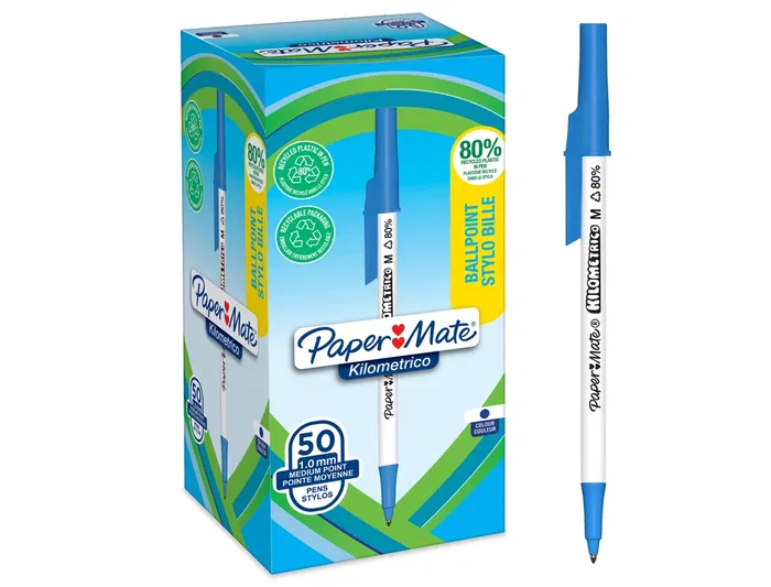 Papermate Kilométrico Bolígrafo Punta 1 mm Plástico Reciclado 80% Color Azul Caja 50 Unidades