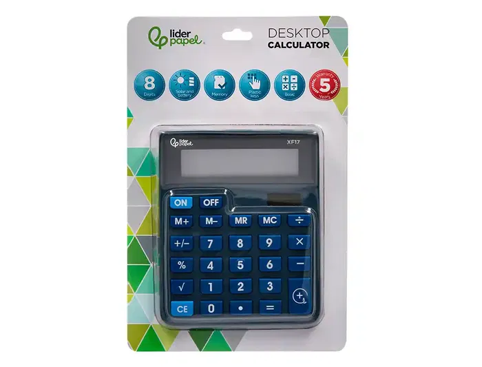 Liderpapel XF17 Calculadora de Sobremesa 8 Dígitos Solar y Pilas 127x105x24 mm Azul