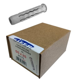 SIFER Taco Nylon SX 5x25 mm de 4 expansiones, caja de 200 unidades