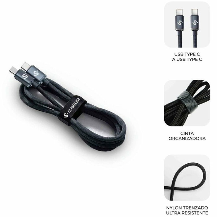 Subblim Cable Optimus USB-C a USB-C 60W 2m Negro