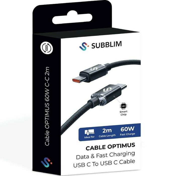 Subblim Cable Optimus USB-C a USB-C 60W 2m Negro