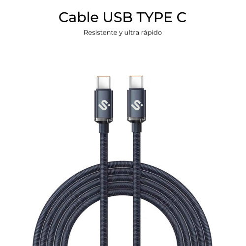 Subblim Cable USB-C a USB-C 60W PD 2m Negro Carga Rápida Subblim Cable USB-C a USB-C 60W PD 2m Negro Carga Rápida