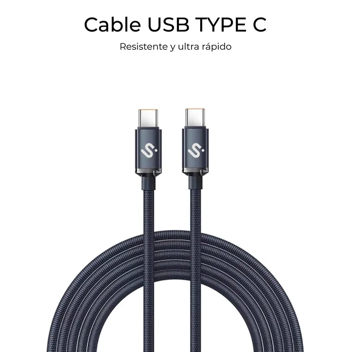 Subblim Optimus Cable USB-C a USB-C 2 m - Negro - Carga Rápida 60W PD, 480 Mbps, Chip de Protección - Compatible iPhone 16/15, Galaxy S24, MacBook