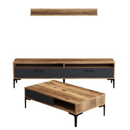 Hanah Home Salón Muebles Combinación Nogal y Antracita Istanbul