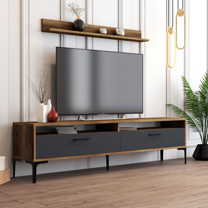 Hanah Home Salón Muebles Combinación Nogal y Antracita Istanbul