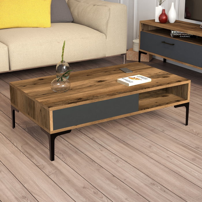 Hanah Home Salón Muebles Combinación Nogal y Antracita Istanbul