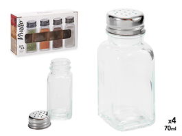 Vivalto Set 4 Especieros Cristal 70 ml Transparente/Plata 17.5x10x4.5 cm (Set de 24)